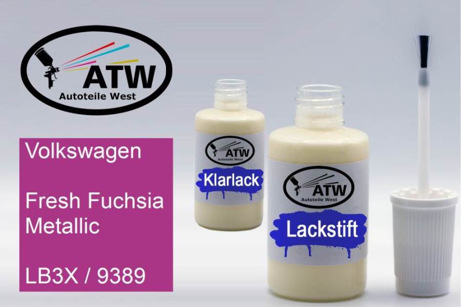 Volkswagen, Fresh Fuchsia Metallic, LB3X / 9389: 20ml Lackstift + 20ml Klarlack - Set, von ATW Autoteile West.